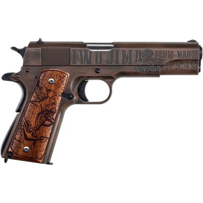 Auto-Ordnance Iwo Jima .45 ACP 1911 Semi Auto Pistol 5″ Barrel 7 Rounds Engraved Wood Grips OD Green/Distressed Copper Cerakote Finish