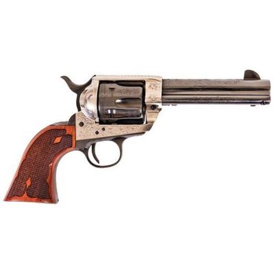 Cimarron Frontier Single Action Engraved Revolver .45 LC 4.75″ Barrel OSF Checkered Walnut Grips Blued Cylinder and Barrel